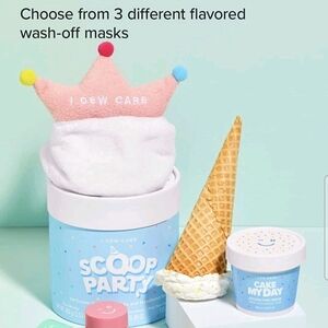 NEW I Dew Care! Scoop Ice Cream Party Face Mask Set of 3 & Tiara Headband!